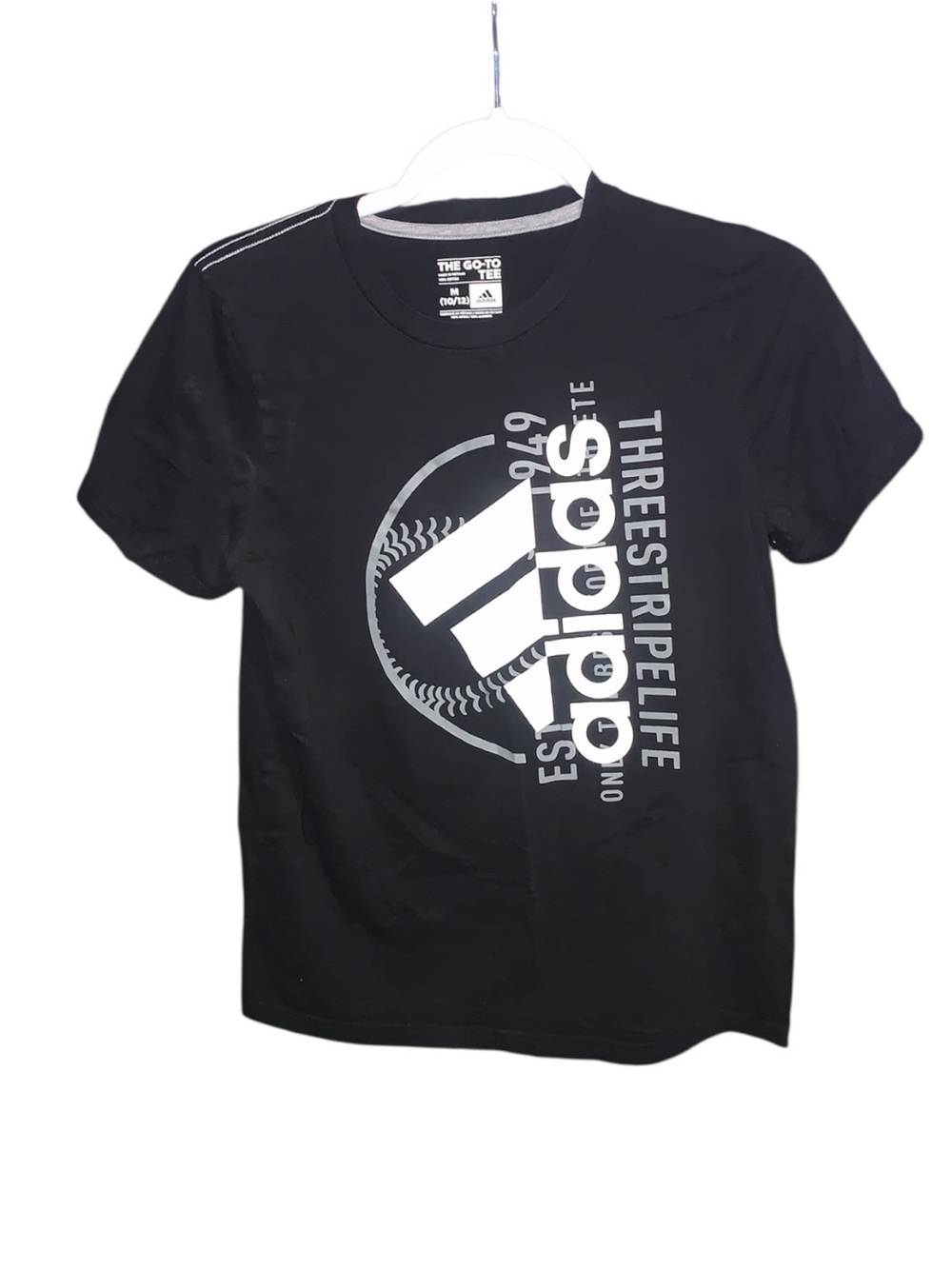 Adidas The Go-To Tee Kid Three Stripe Life Cotton Crew Neck T-Shirt Black 10/12